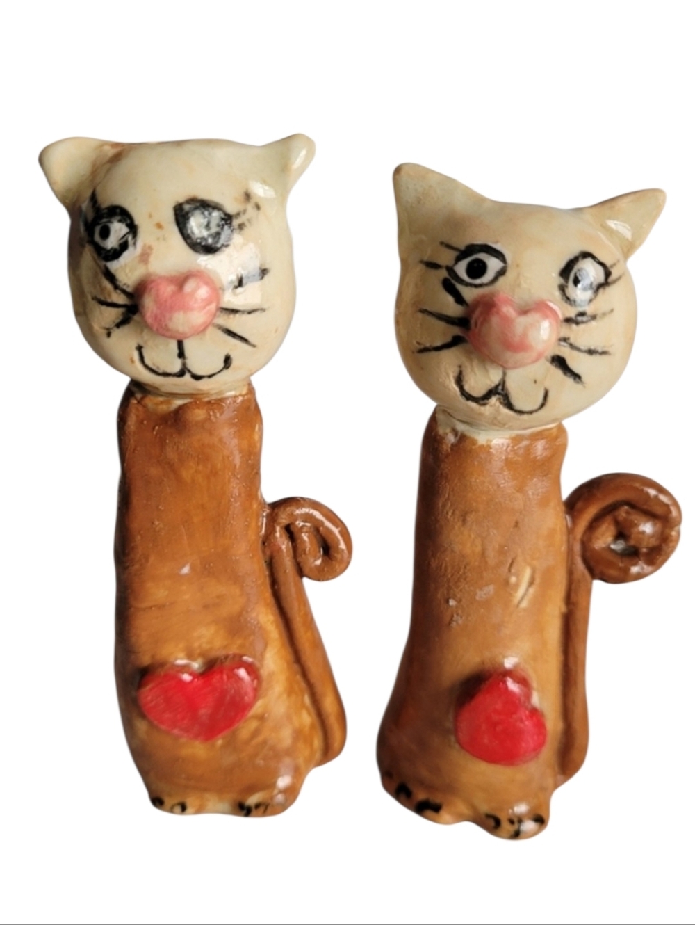 Two Handmade Ceramic Cats